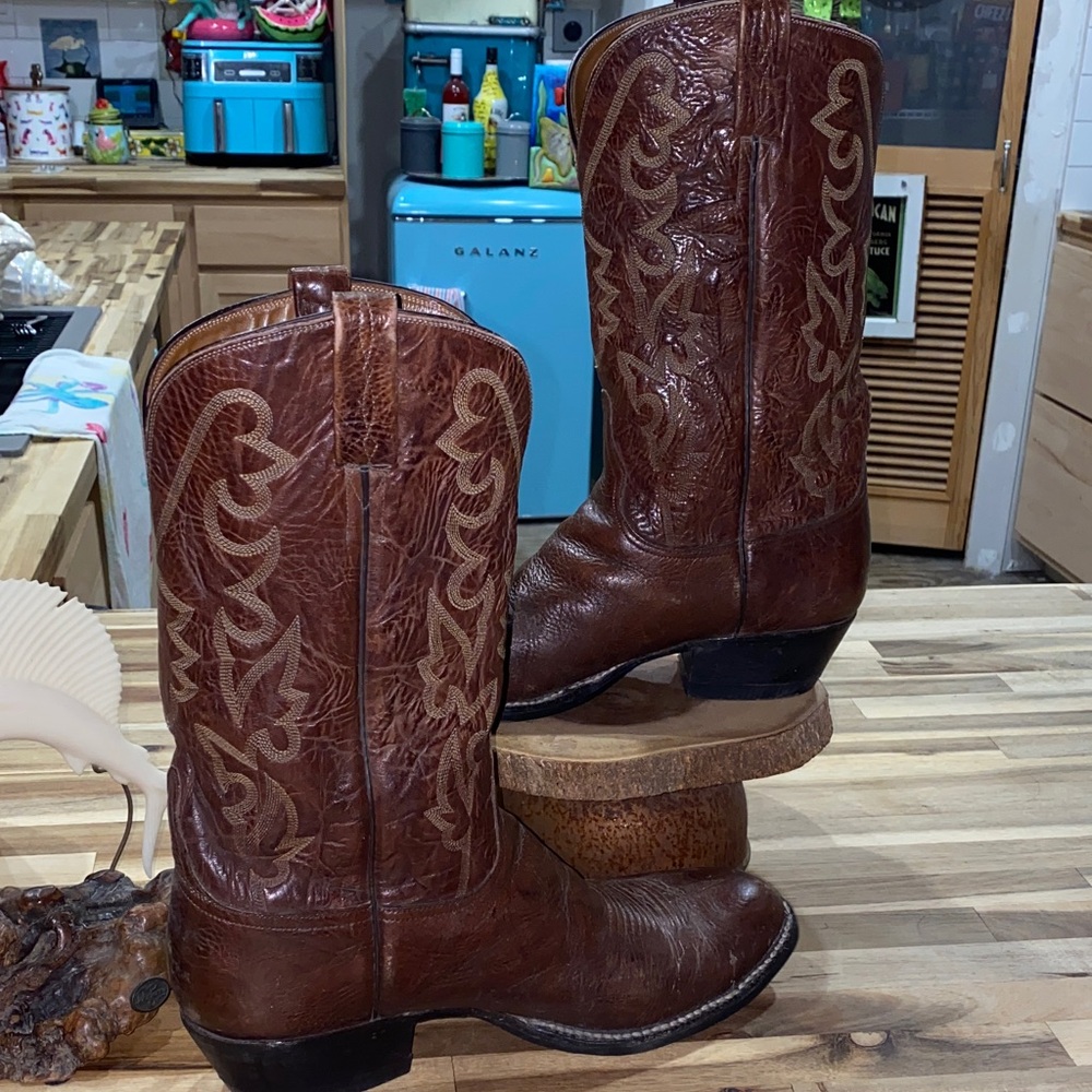Vintage Lucchese Mens Western Cowboy Boots in Brown Leather - Picture 9 of 14